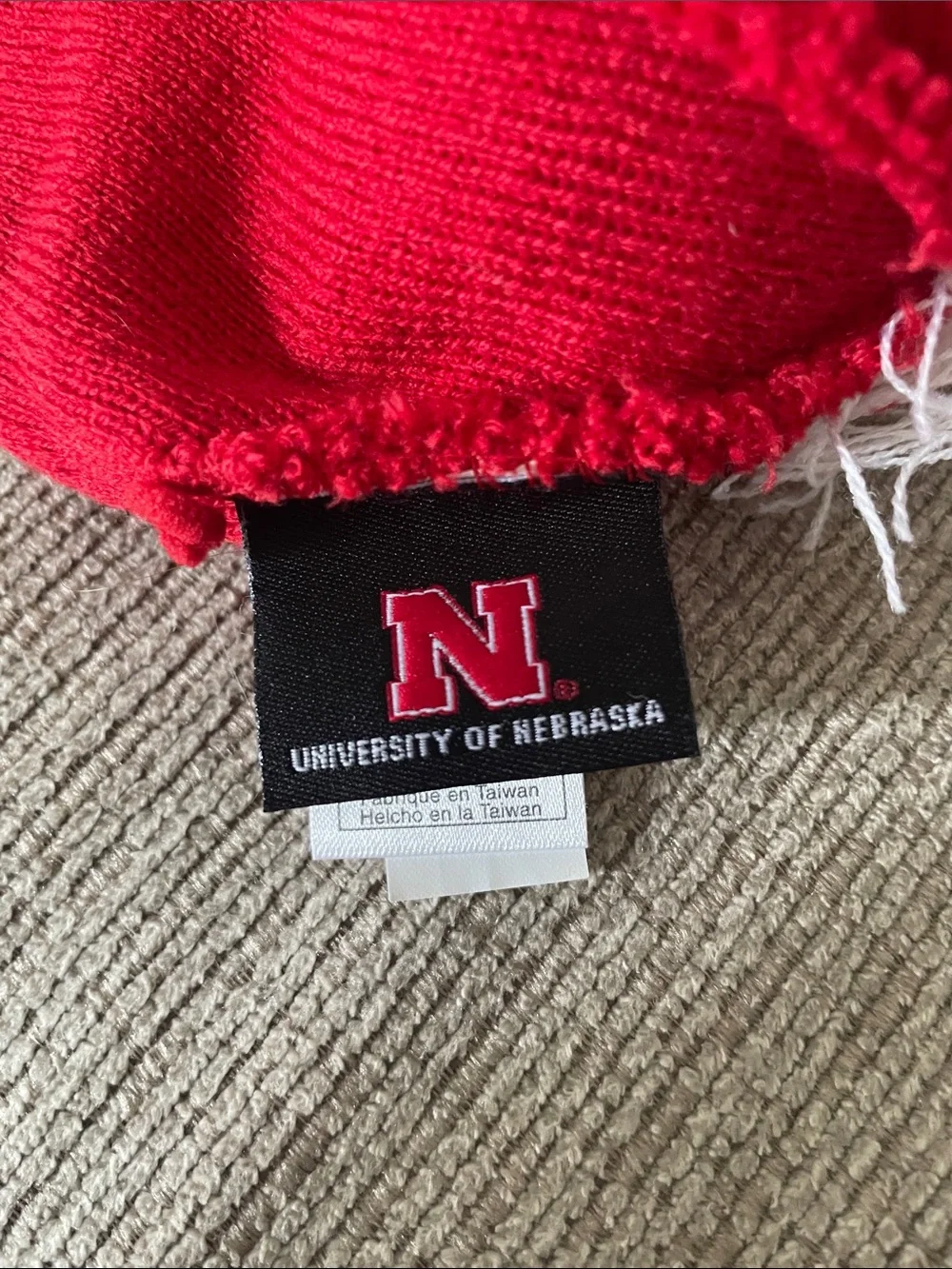 adidas University of Nebraska Red & White Pom Pom Knit Beanie